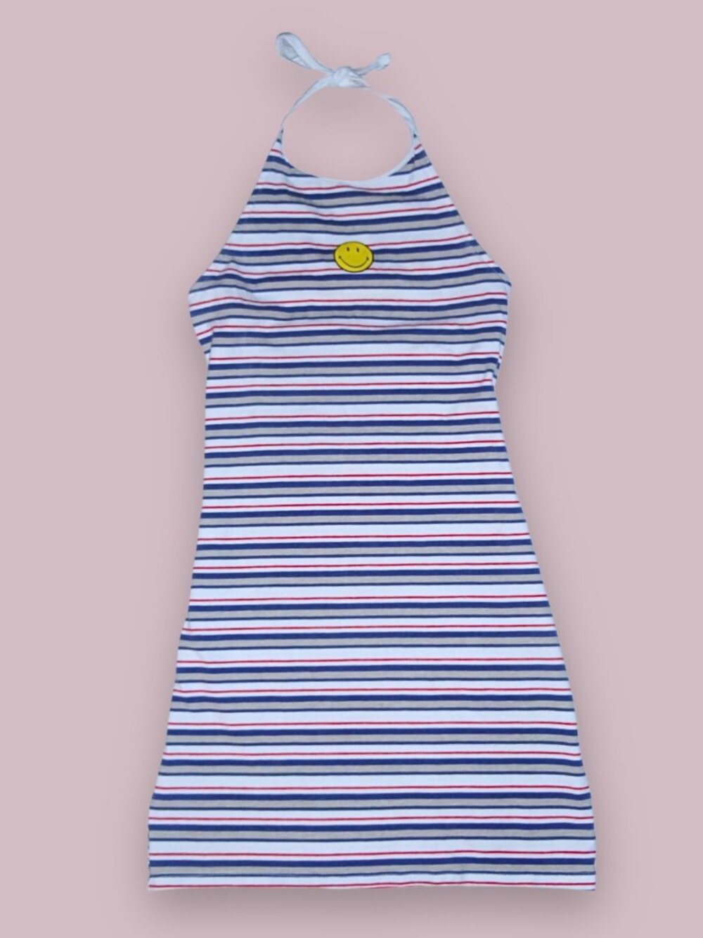 Smiley X H&M Collab Bodycon Backless Striped Halter Mini Dress